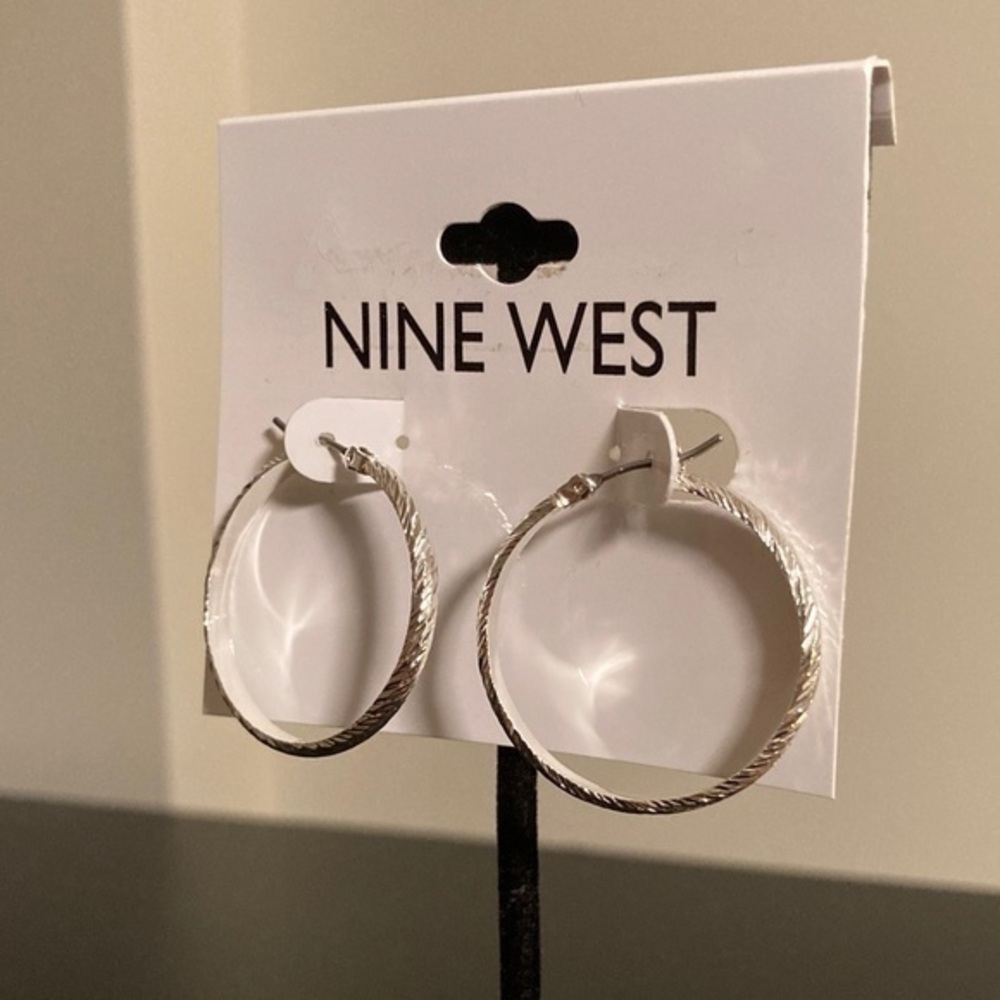 Nine West Twisted Silver Hoop Earrings